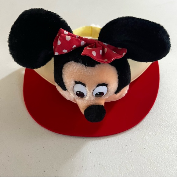 Disney Other - Vintage Walt Disney World Minnie Mouse Sun Visor Hat- Red/ 3D Head- Adult
